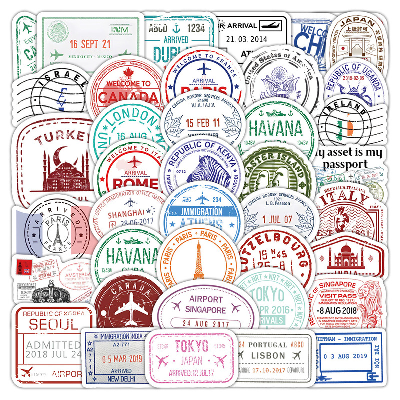 120 Passport Stamp Stickers Creative Illustrations DIY Mobile Phone Case Desktop Planner Decoration Stickers Waterproof Self-Adhesive