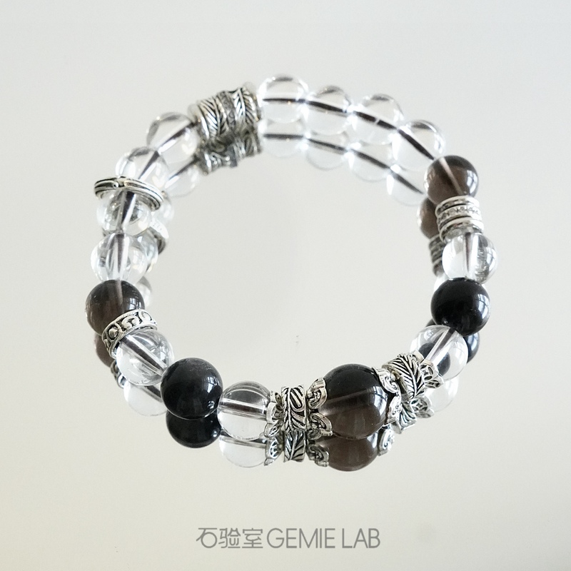 【Earl】Stone Laboratory | Men's White Crystal Silver Obsidian Bracelet
