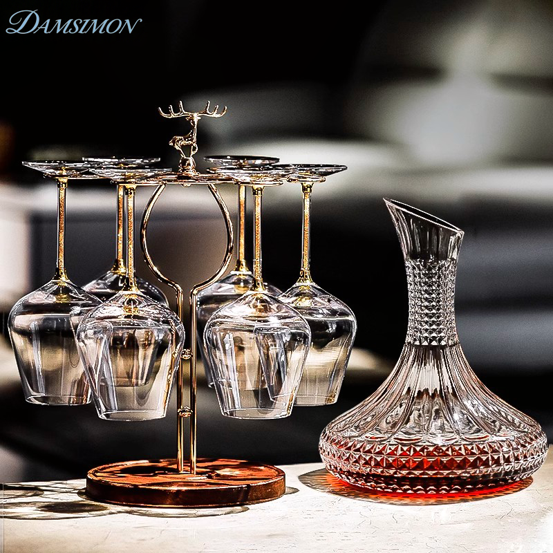 Italian High-End Luxury Crystal Glass Burgundy Wine Glass Rack Decanter Set for Home Use Italian High-End Luxury Crystal Glass Burgundy Wine Glass Rack Decanter Set for Home Use