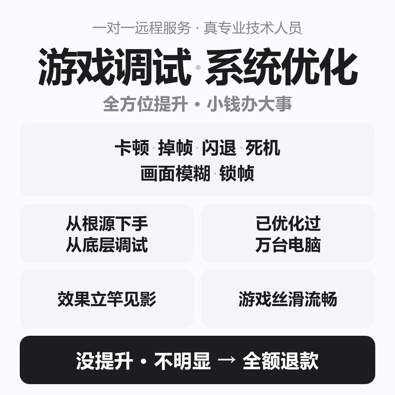 Computer Performance Optimization, System Debugging, Game Frame Rate Improvement, Resolution Boost, Resolution Drop and Lag Resolution, Solving Issues with New Devices, Remote Setup