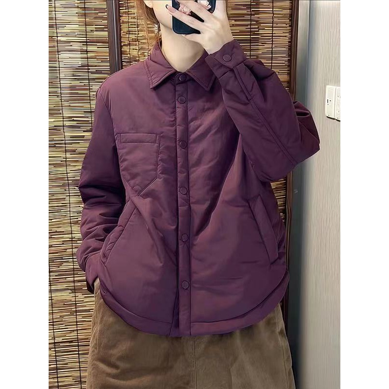 2025 Autumn/Winter New Casual Simple Turn-Down Collar Lightweight Cotton Jacket for Women, Loose Fit, Slimming, Warm Cotton Coat, Trendy
