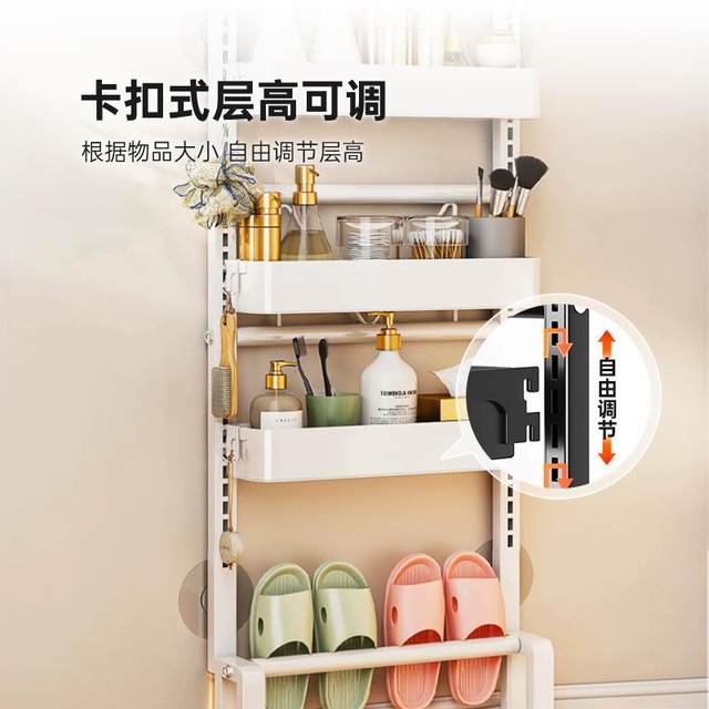 The rear room storage rack is ultra-thin storage door rack on the bathroom floor, multi-layer hole-free kitchen and bathroom entrance storage tool