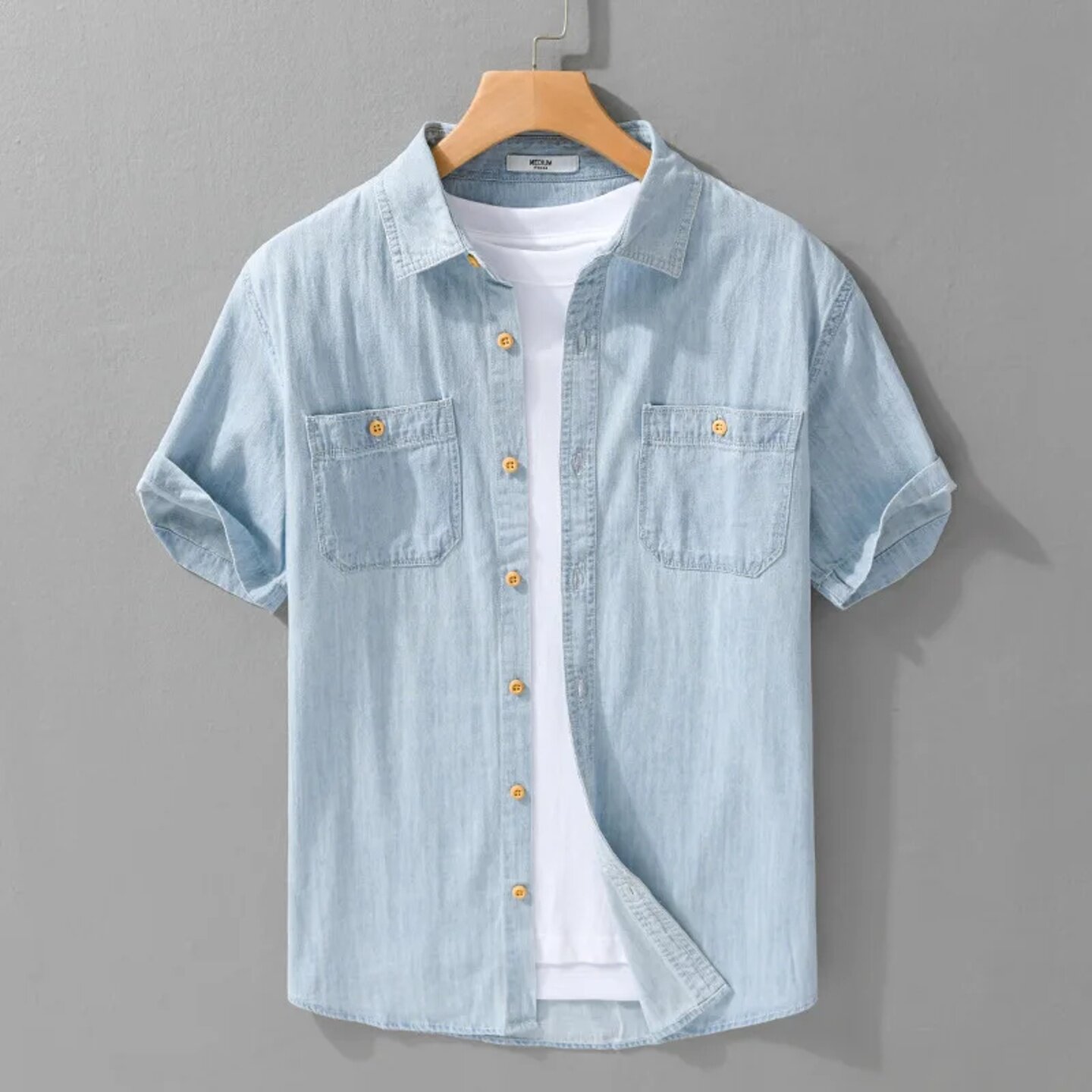 товар из китая light and thin summer short-sleeved denim shirt for men, ca