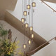 Song-Style Aesthetic Solid Wood Staircase Chandelier, New Chinese Style, Retro Zen, Mid-Century Villa, Duplex High-Rise Rotating Long-Line Lamp