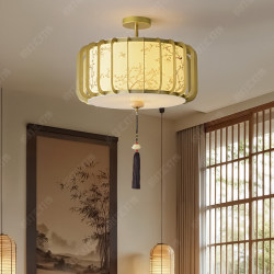 Song Dynasty Aesthetic Bedroom Ceiling Light, New Chinese Zen Style Fabric Retro Homestay Tea Room Master Bedroom Study Homestay Light