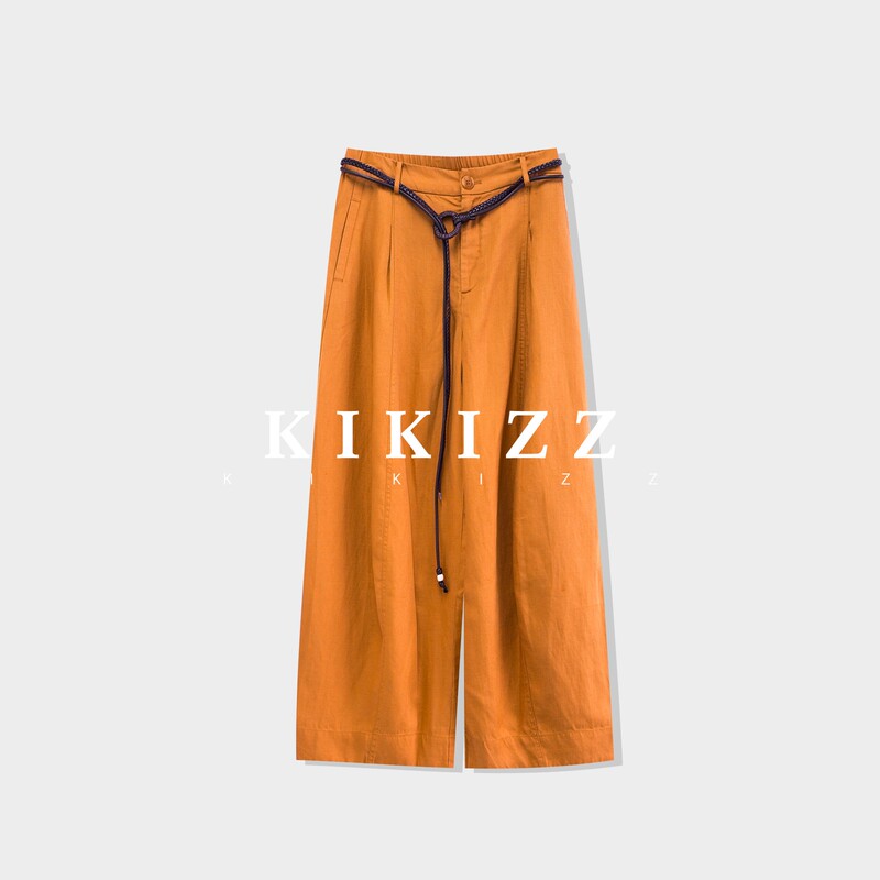 Kikizz Sister Hui Tencel Linen Blend Thin Cool Straight-Leg Versatile Solid Color Casual Pants Kkjd-95217