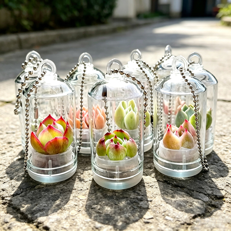New Creative Test Tube Green Plant Keychain Pendant, Mini Succulent Cactus Small Gift for Giving