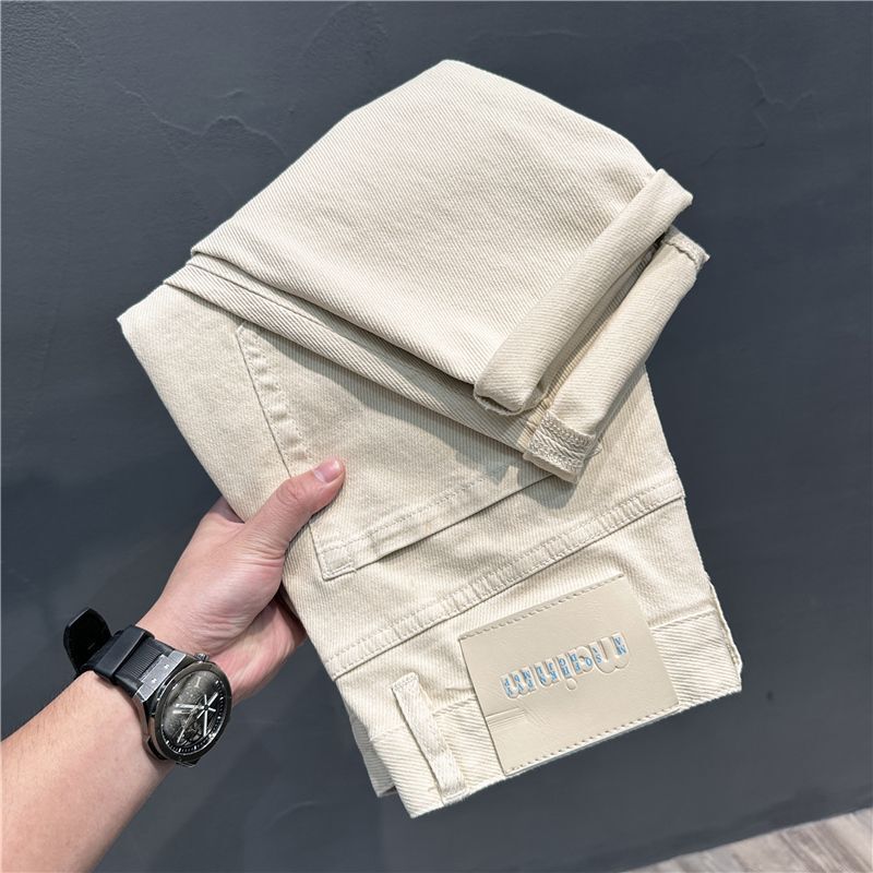 High-End Nine-Point Off-White Casual Jeans for Men, 2026 Spring and Summer, Simple, Trendy, Versatile, Slim-Fit Skinny Pants
