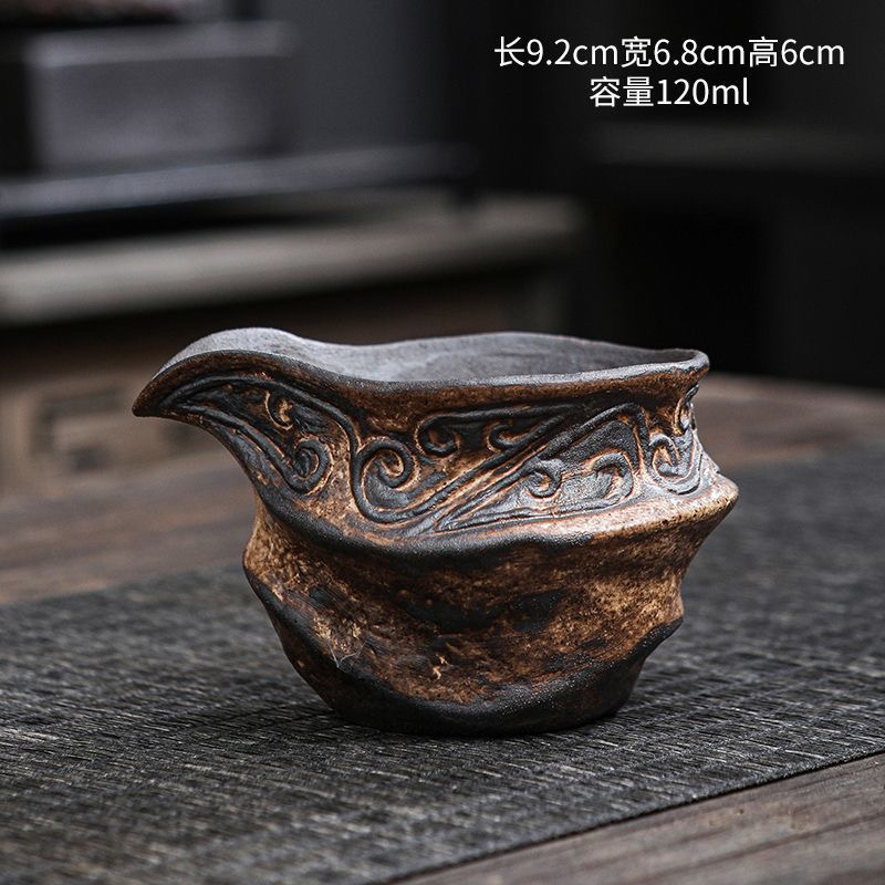 Black Pottery, Old Rock Clay Handmade Fair Cup, Wood-Fired Coarse Pottery Tea Pot, Vintage Black Pottery for Tea Brewing, Home Use, Ancient Dragon Relief