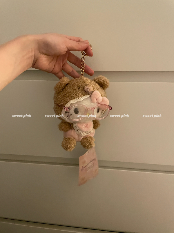 Miu Series Latte—A Basket of Sweet Pink Glasses-Wearing Little Bear Kitty Keychain Bag Charm Cute Hello Kitty