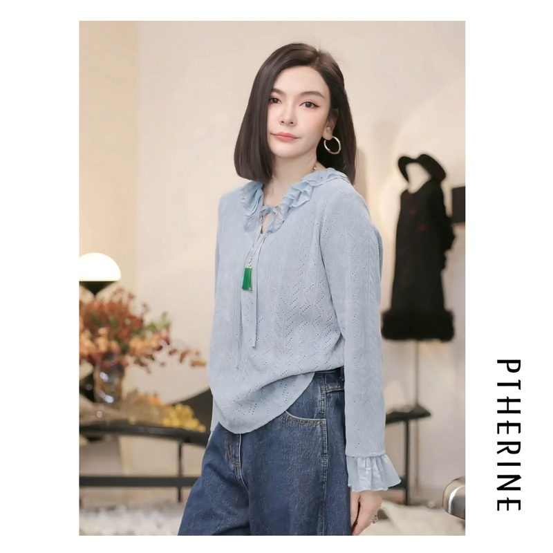 Ptherine New Shirt with Autumn Vibes, Lace-Up and Patchwork Design Top Ptherine New Shirt with Autumn Vibes, Lace-Up and Patchwork Design Top