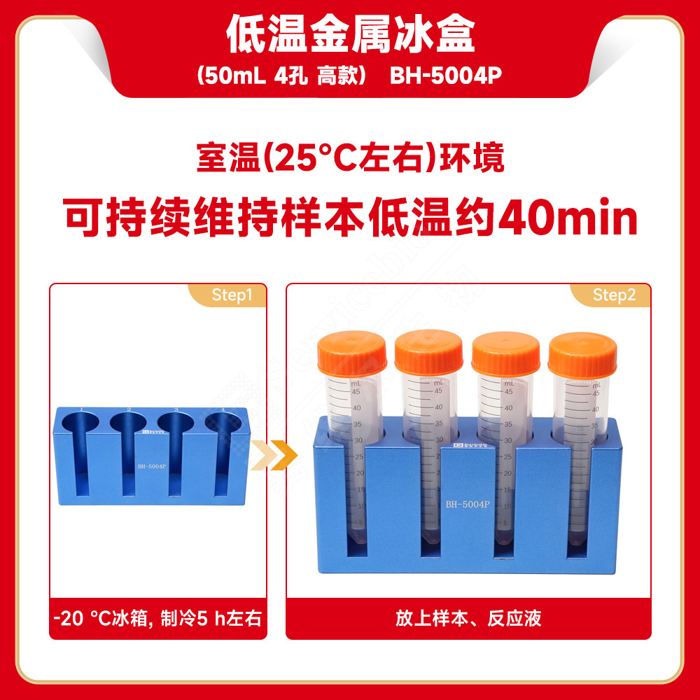 现货 赛维尔生物Servicebio 低温金属冰盒 BH-5004P 50mL 4孔 高款 科研实验