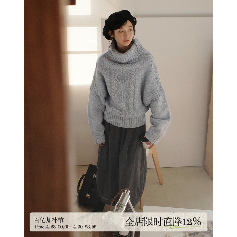 Aww High-Weight·Deep Winter·High-Neck Sweater Cape Fake Two-Piece Thick Top 2025 Autumn and Winter