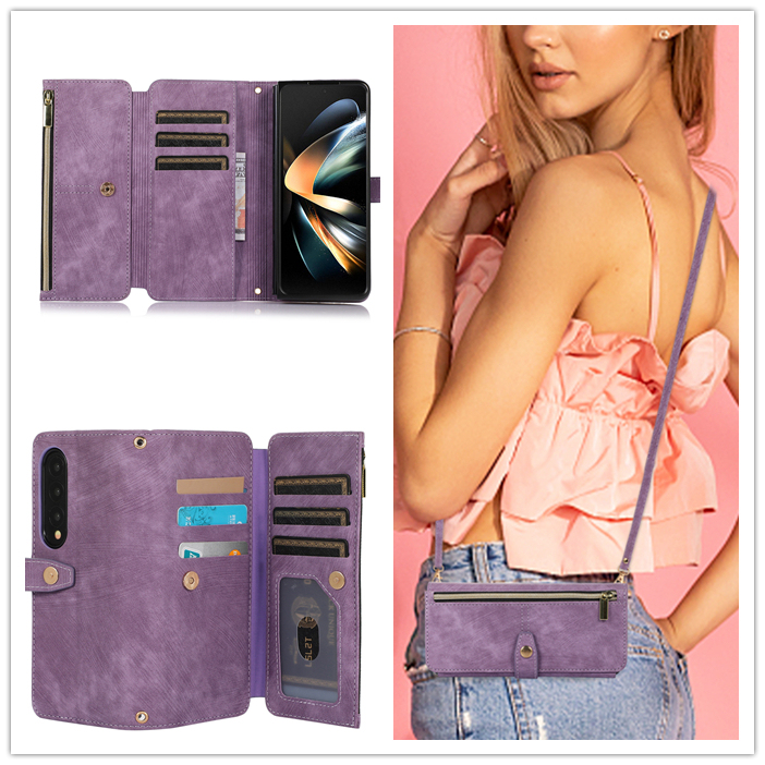 Flip-Style Luxury Leather Case Suitable for Samsung Galaxy Z Fold 8 Ultra Phone Case, Foldable Screen Z Fold 7 Card Holder Wallet Case, Z Fold 6 Stylish Crossbody Strap Card Holder