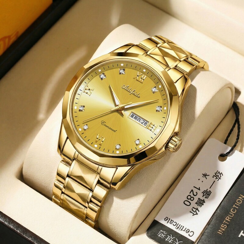 Authentic Fully Automatic Swiss Mechanical Watch for Men, Luminous, Waterproof, Skeleton Design, Dual Calendar, Gold Watch, Tourbillon, Fashion Watch