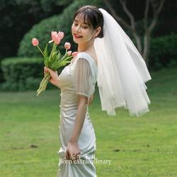 등록 된 짧은 새 스타일 라이트 웨딩 드레스 원사 작은 머리 결혼 슈퍼 요정 증명서 사진 소품 리드 베일 신부와 결혼 제안