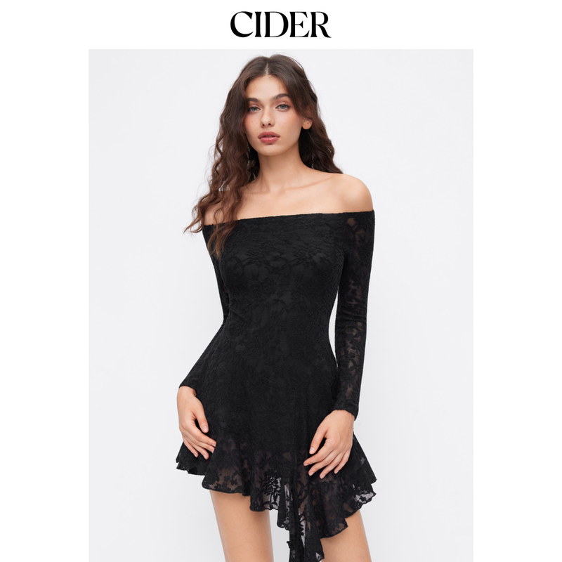 Cider Cotton Blend Lace Off-Shoulder Floral Ruffle Mini Dress 114976434