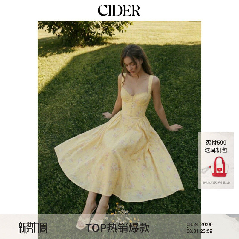 Cider2026 Summer New Floral Heart-Shaped Collar Pleated Mid-Length Dress 115485464 Cider2026 Summer New Floral Heart-Shaped Collar Pleated Mid-Length Dress 115485464