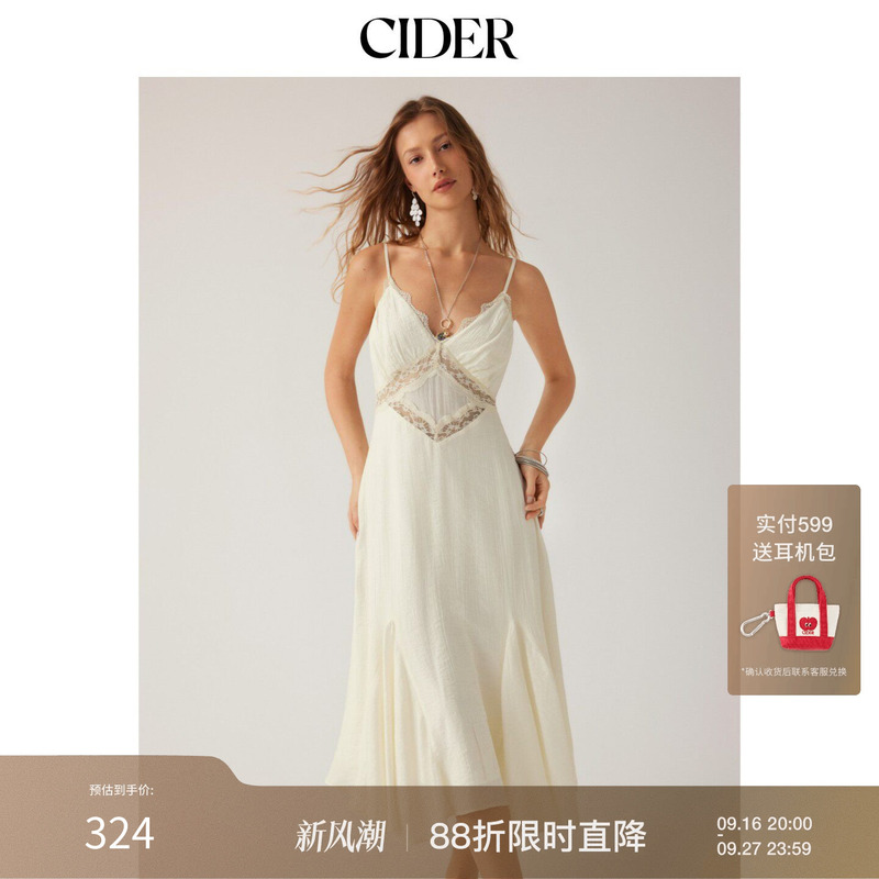 Cider2026 Early Autumn Outfit for Graduation Season V-Neck Lace Splicing A-Line Suspender Mid-Length Dress 115233902 Cider2026 Early Autumn Outfit for Graduation Season V-Neck Lace Splicing A-Line Suspender Mid-Length Dress 115233902