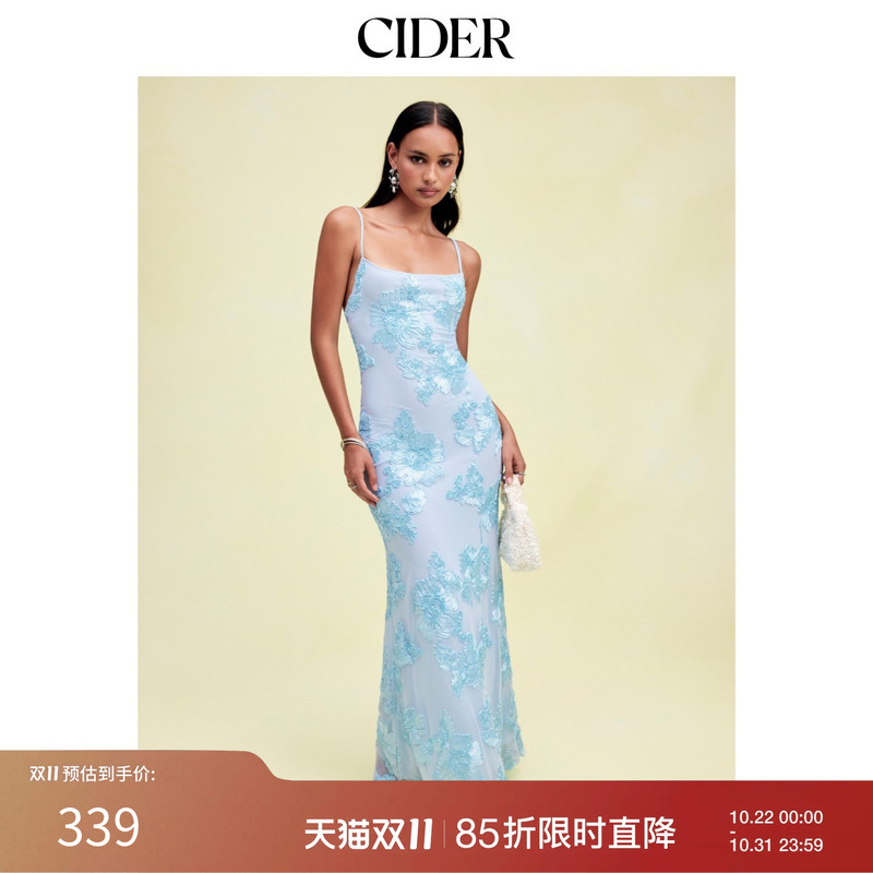 Cider New Autumn Product Floral Lace-Up Applique Backless Long Dress 115615649