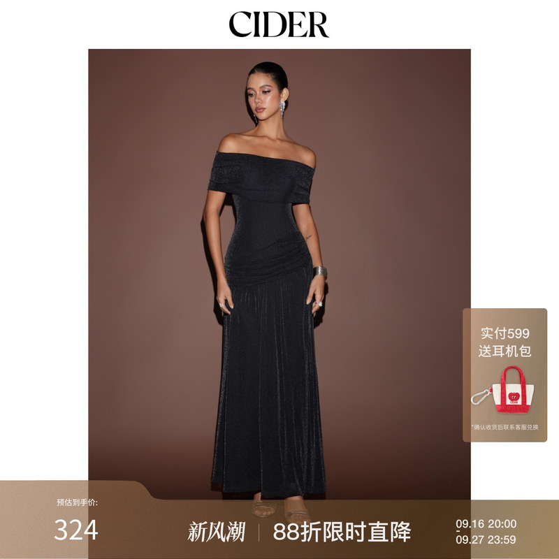 Cider2026 Autumn New Metallic Mesh Off-Shoulder Draped Tight Long Dress 115735926 Cider2026 Autumn New Metallic Mesh Off-Shoulder Draped Tight Long Dress 115735926