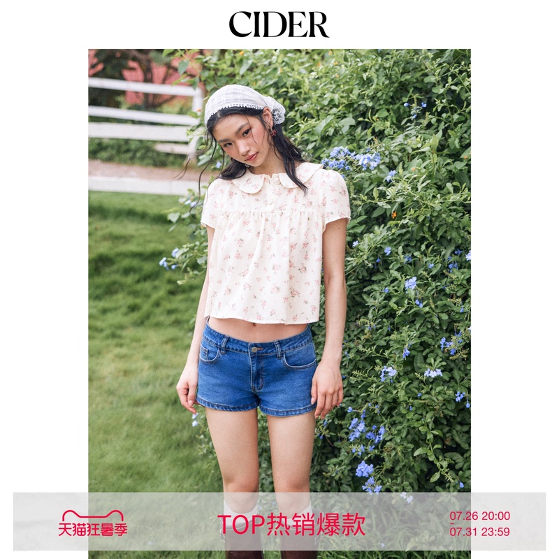 [Celebrity Style] Cider2026 Spring New Floral Peter Pan Collar Short Sleeve Top 115208256