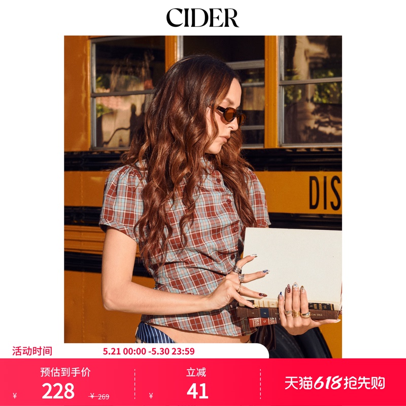 Cider【520 Gift】Plaid Top American Retro Shirt Short-Sleeved Women's Clothing 114775917 Cider【520 Gift】Plaid Top American Retro Shirt Short-Sleeved Women's Clothing 114775917