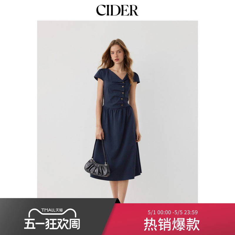 Cider2026 Spring New Product Asymmetrical Collar Plaid Pleated Strap Mid-Length Umbrella Skirt Dress 115041914