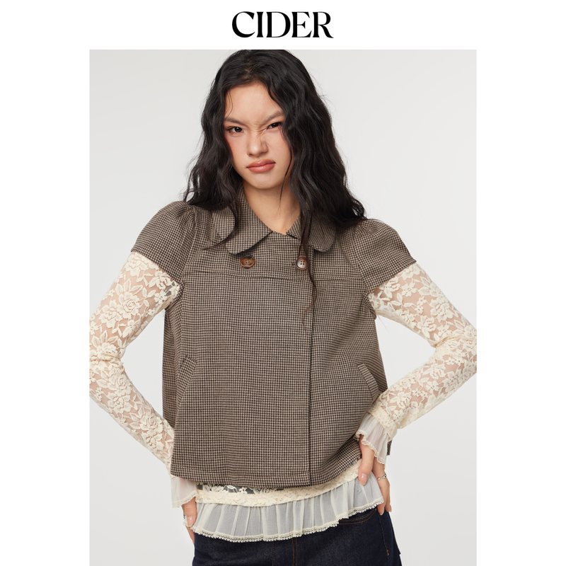 Cider Peter Pan Collar Jacket Plaid Shirt Retro Polka Dot Lapel Plaid Short-Sleeved Top 114740919 Cider Peter Pan Collar Jacket Plaid Shirt Retro Polka Dot Lapel Plaid Short-Sleeved Top 114740919