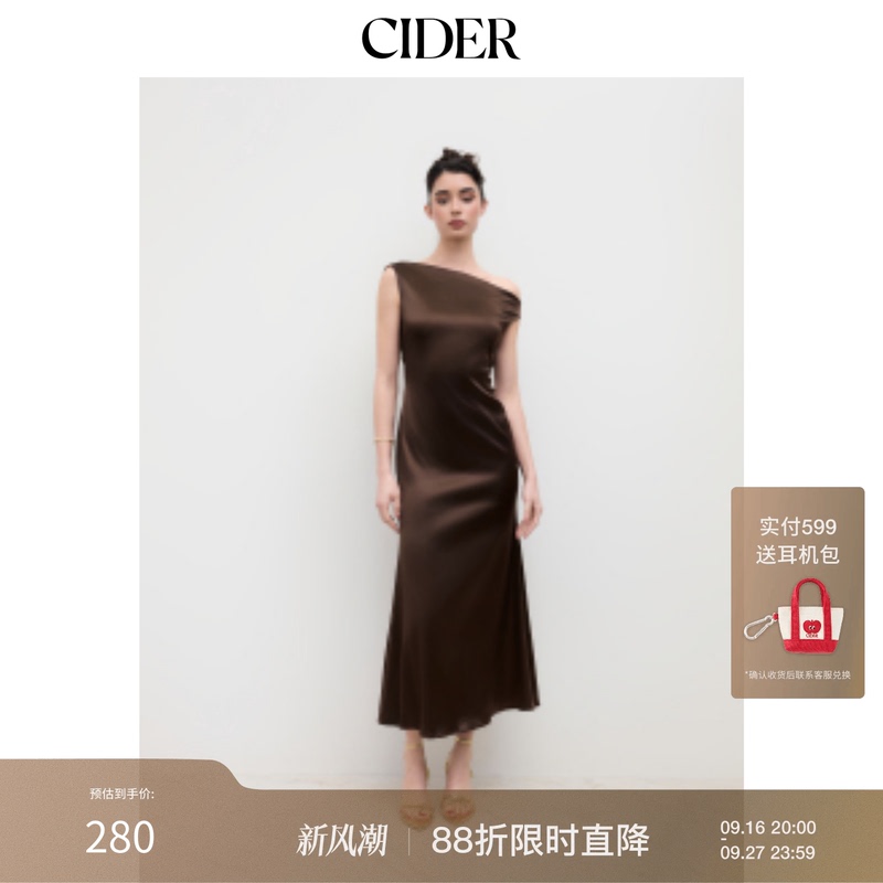 Cider Satin Asymmetrical Neckline Backless Long Dress 114449431 Cider Satin Asymmetrical Neckline Backless Long Dress 114449431