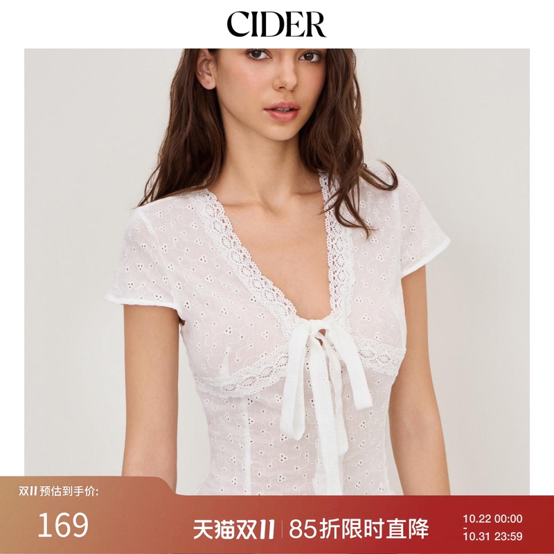 [Celebrity Style] Cider American Cotton Embroidered Bow French Lace Shirt Thin Style 114326439