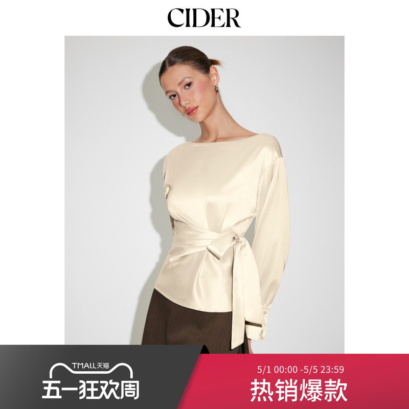 Cider2026 Spring New Satin Boat Neck Twist Tie Top 115144391