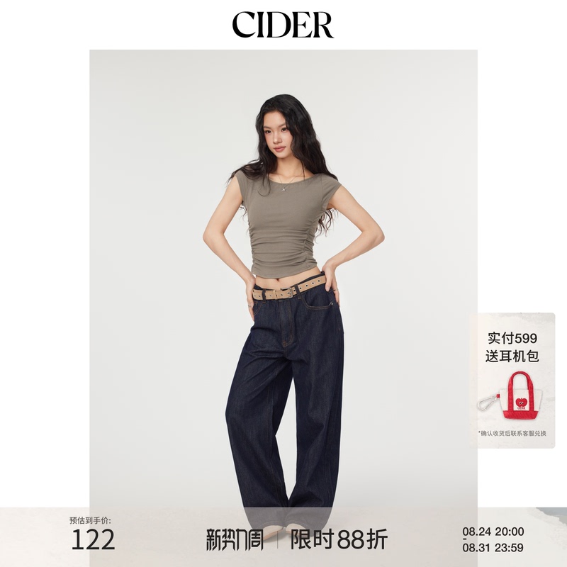 Ciderchic New Summer Style Slim Fit Versatile Top Boat Neck Pleated Short-Sleeved T-Shirt 114446429 Ciderchic New Summer Style Slim Fit Versatile Top Boat Neck Pleated Short-Sleeved T-Shirt 114446429