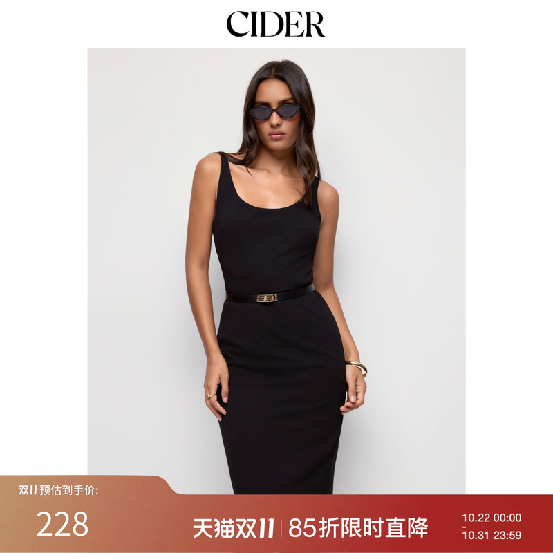 Cider2026 Autumn New Textured Round Neck Metal Decoration Slim Fit Mid-Length Dress 115617042