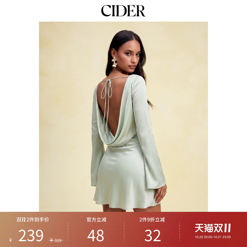 Cider New Autumn Satin Boat Neck Bell Sleeve Backless Mini Dress 115627177 Cider New Autumn Satin Boat Neck Bell Sleeve Backless Mini Dress 115627177