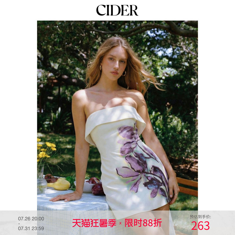 Cider2026 Spring New Satin Floral Strapless A-Line Mini Dress 115277440