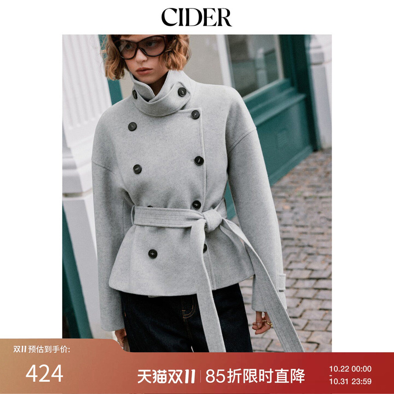 Cider2026 Autumn New Product Imitation Wool Double-Breasted Funnel Collar Loose Jacket with Belt 115853527 Cider2026 Autumn New Product Imitation Wool Double-Breasted Funnel Collar Loose Jacket with Belt 115853527