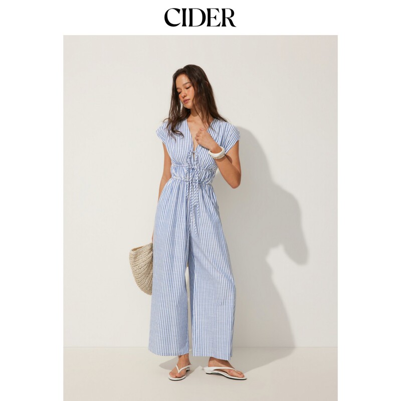 Cider2026 Summer New Product Cotton Blend V Neck Stripesd Waist Wide Leg Jumpsuit 115393265 Cider2026 Summer New Product Cotton Blend V Neck Stripesd Waist Wide Leg Jumpsuit 115393265