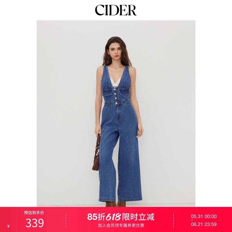 Cider Spring and Autumn Women's Denim V-Neck Button Pocket Wide-Leg Jumpsuit 114498326 Cider Spring and Autumn Women's Denim V-Neck Button Pocket Wide-Leg Jumpsuit 114498326