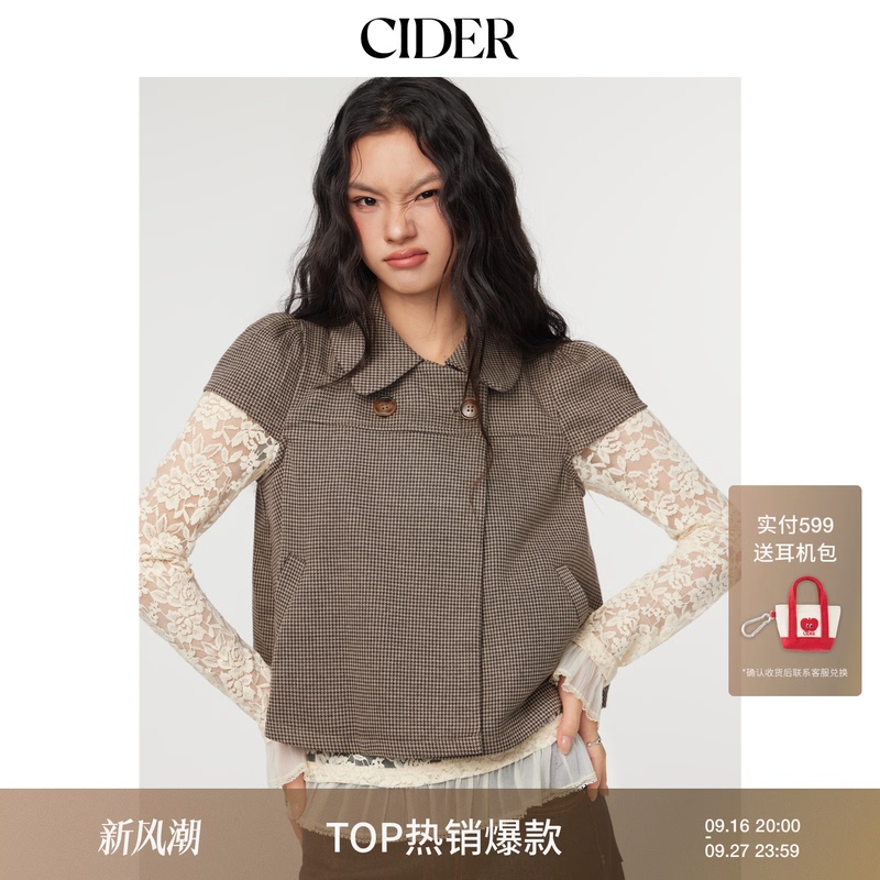 Cider Peter Pan Collar Jacket Plaid Shirt Retro Polka Dot Lapel Plaid Short-Sleeved Top 114740919 Cider Peter Pan Collar Jacket Plaid Shirt Retro Polka Dot Lapel Plaid Short-Sleeved Top 114740919