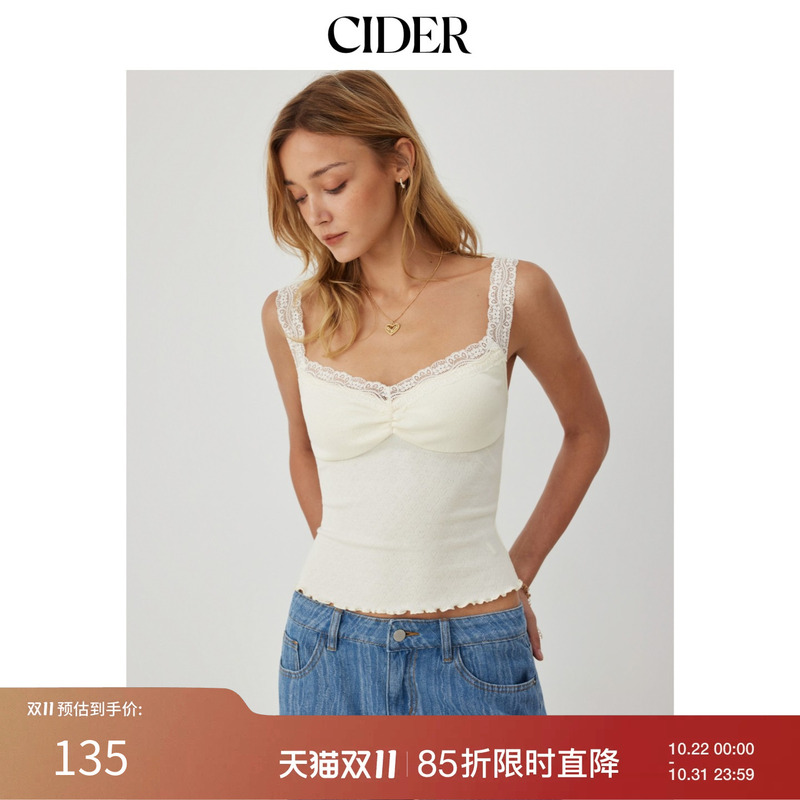 Cider New Autumn Product Hollow-Out Round Neck Lace Ruffle Camisole Top 115287621 Cider New Autumn Product Hollow-Out Round Neck Lace Ruffle Camisole Top 115287621