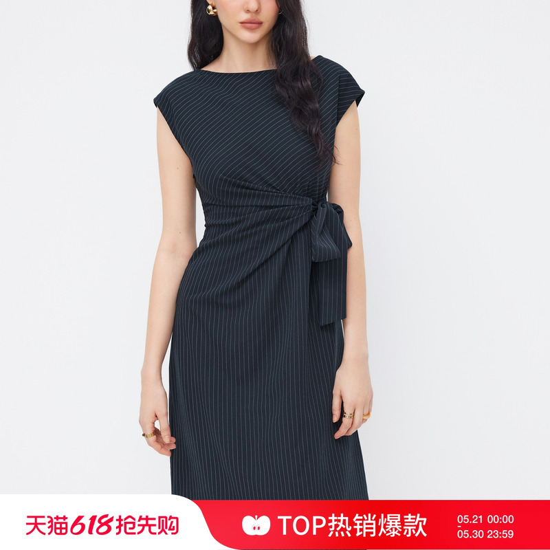 Cider Very Pretty Dress Striped Pleated Swing Collar Mid-Length Dress 114694791 Cider Very Pretty Dress Striped Pleated Swing Collar Mid-Length Dress 114694791