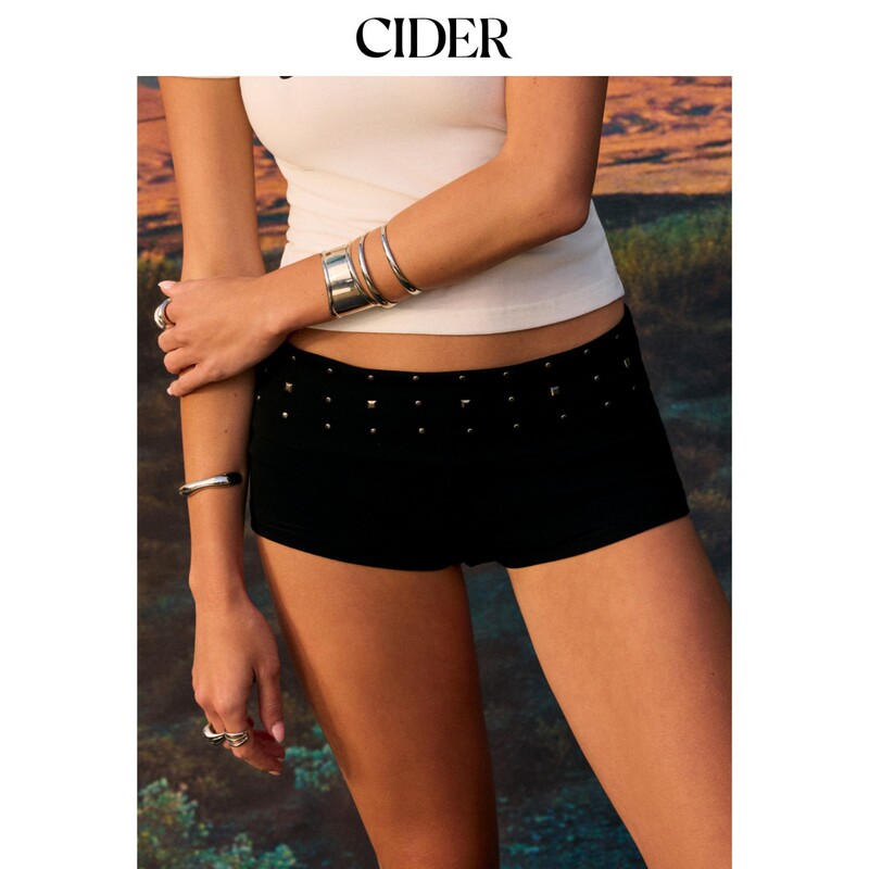 Cider2026 Spring New Product Cotton Blend Low-Waist Metal Decorative Mini Shorts 115338273 Cider2026 Spring New Product Cotton Blend Low-Waist Metal Decorative Mini Shorts 115338273