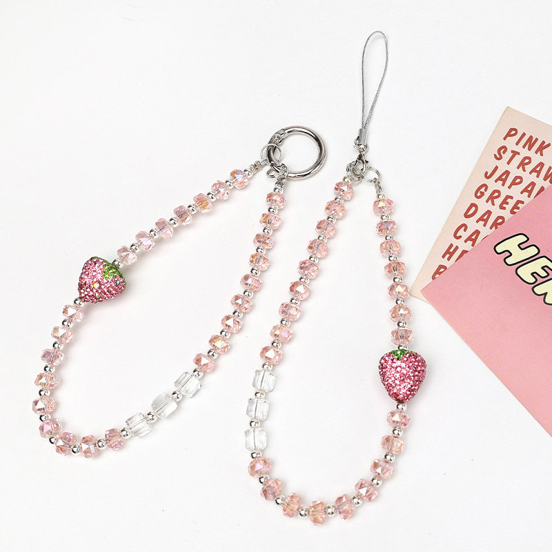 Strawberry pink is a beautiful and sparkly phone charm, a high-end and exquisite beaded cord for CCD bags, and a crystal pendant.