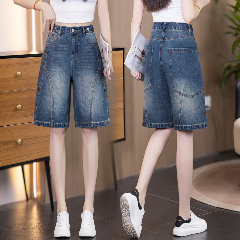 High-End Fashion Five-Point Denim Wide-Leg Pants for Women, Summer Thin Style, 2026 New High-Waisted Slimming Loose Straight Pants High-End Fashion Five-Point Denim Wide-Leg Pants for Women, Summer Thin Style, 2026 New High-Waisted Slimming Loose Straight Pants