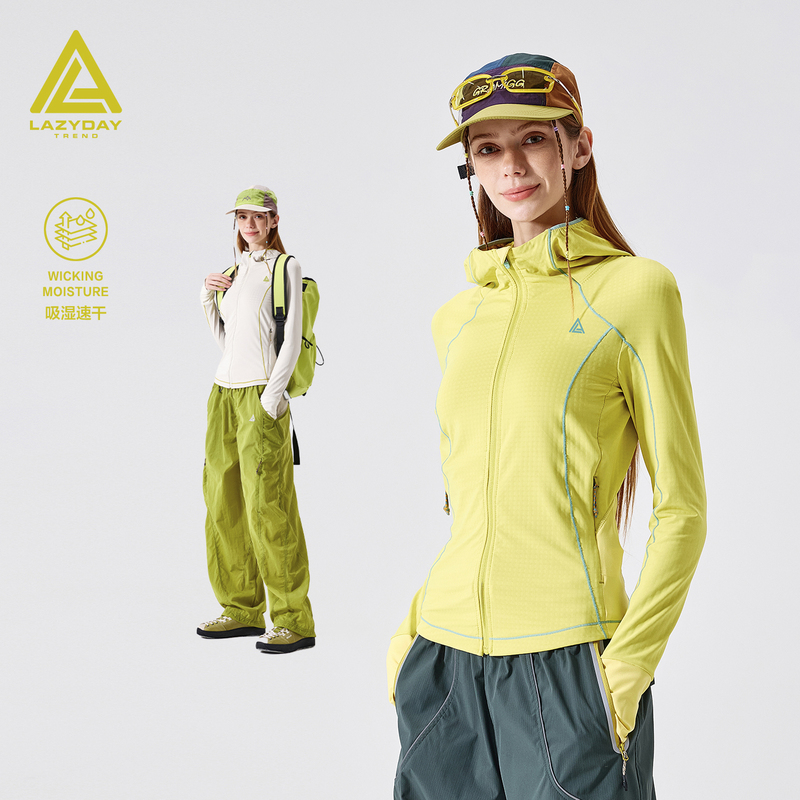 Lazy Day Outdoor Moisture-Absorbing and Quick-Drying Sports Long-Sleeved T-Shirt for Women, Lightweight Hiking Tight-Fitting Hooded Cardigan Top