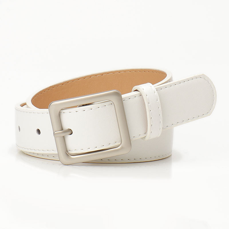 White Belt for Women, Simple and Versatile, Trendy Square Buckle, Fashionable Belt, American Retro Jeans Belt for Women