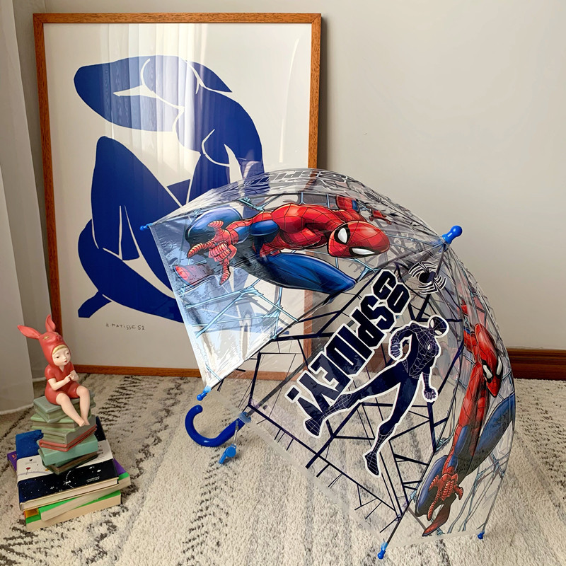 Spider-Man Umbrella for Children, Transparent, Lightweight, with Whistle, Toy Umbrella, Automatic, for 3-Year-Old Kids, Cartoon, Cute, Marvel