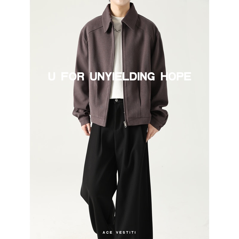 Ace Vestiti "Modern Roman" Purple Smoke Color Tr Blend Short Silhouette Harrington Jacket Versatile Coat
