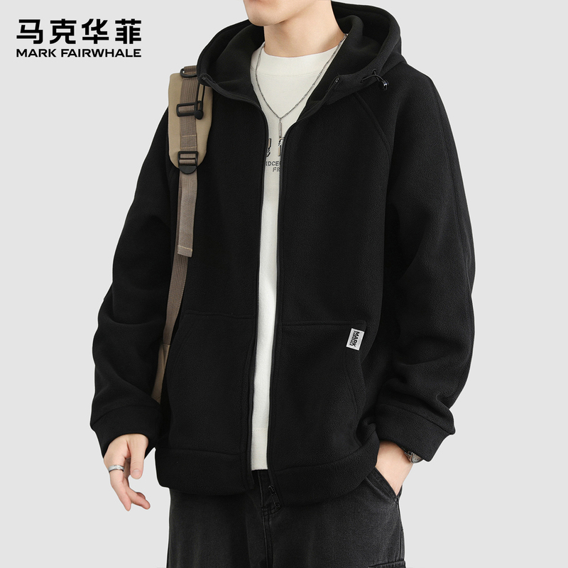 [Polyfleece] Mark Hua Fei Jacket Men's 2026 Autumn/Winter Loose Black Hooded Cardigan Sweatshirt Coat
